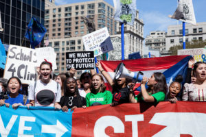 Xiye Bastida Patrick (third from right, with megaphone) and other youth activists in New York in September.