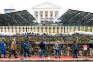 Demonstrators protest the Atlantic Coast Pipeline project outside the Virginia Capitol in Richmond in 2017.