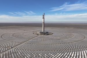 A solar thermal plant under construction in Jiuquan, China, in January 2024.
