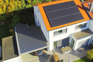A photovoltaic system on a single-family house in Germany.