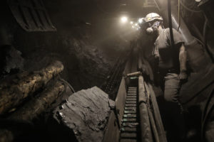 A miner at work in the KWK Pniowek coal mine in Pawlowice, Poland.