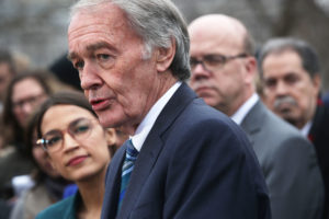 Senator Ed Markey of Massachusetts unveils the Green New Deal in front of the U.S. Capitol on February 7.