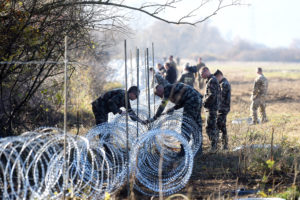 Soldiers set barbed wire fences on the Slovenian-Croatian border in November 2015.