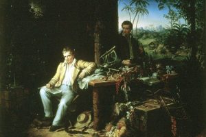 Alexander von Humboldt and French botanist Aimé Bonpland in the Amazon rainforest.
