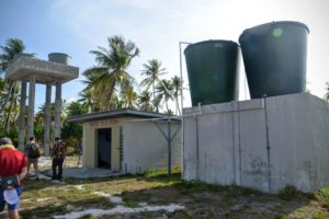 Water tanks in the Marshall Islands, part of a 2016 Green Climate Fund-United Nations Development Program project to build drought resilience with alternative water sources.