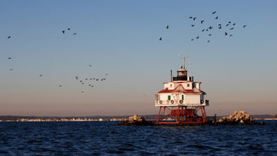 The historic Thomas Point Shoal Light Station in Chesapeake Bay near Annapolis, Maryland.
