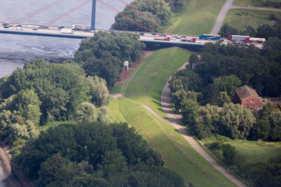 A dike in the Wilhelmsberg section of Hamburg, where some areas are 22 feet below sea level.