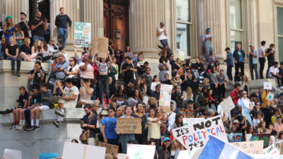 Thousands of New York City students gather in Lower Manhattan to demand action on climate change in September 2019.