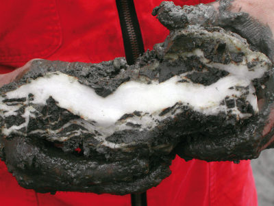 A piece of methane hydrate found by U.S. scientists off the coast of Oregon.