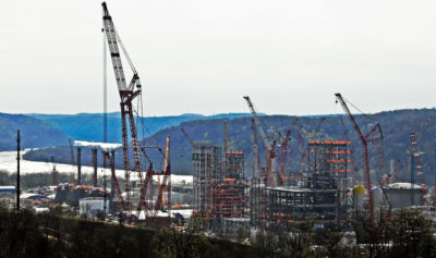 Shell Chemical Appalachia's ethane cracker facility under construction in Monaca, Pennsylvania in April 2019.