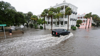 A flooded street in downtown Charleston after an intense rainstorm in October 2015.