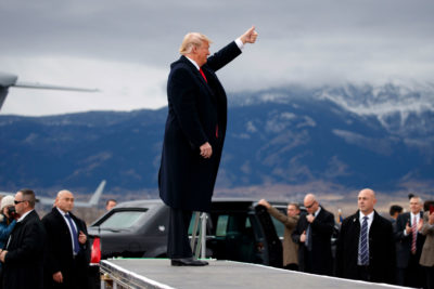 President Trump arriving for a campaign rally at Bozeman Yellowstone International Airport in Belgrade, Montana in 2018.