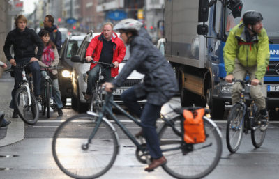 A lack of bicycle infrastructure, such as bike lanes and storage racks, has hampered efforts to boost vehicle-less travel in Berlin (above) and other German cities.
  