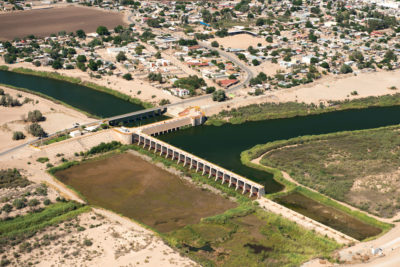 The Morelos Dam at the U.S.-Mexico border is the last major diversion of Colorado River water, channeling water for the city of Mexicali and agricultural users in Mexico.