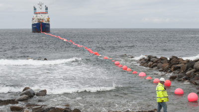 Laying electric cable at the test site of the European Marine Energy Centre in Scotland’s Orkney Islands. The center allows wave-power companies to connect their devices to existing infrastructure and cabling to test their electricity-generating capabilities and identify problems with their technologies.