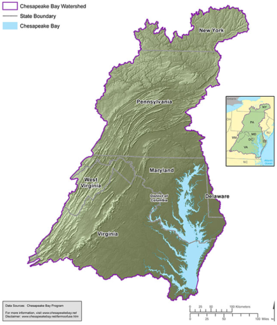 The 64,000-square-mile Chesapeake watershed extends into six states.