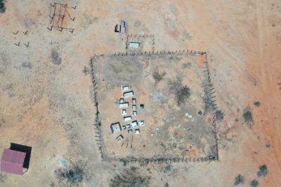 An aerial view of a traditional Wayúu cemetery. 

