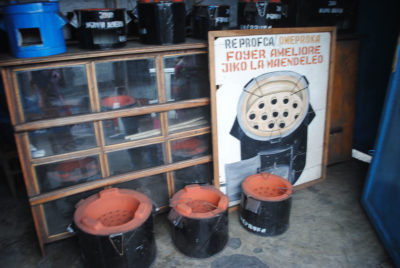 A shop in Goma sells efficient cookstoves that burn half the fuel used in conventional models. Some 76,000 efficient cookstoves are now in use in North Kivu province. 