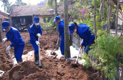 Lead-contaminated soil being removed in the village of Dong Mai, Vietnam.