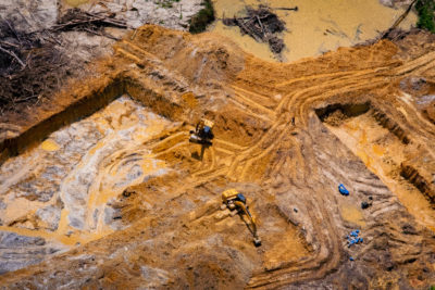 An illegal gold mining operation on Yanomami lands in December 2022. 