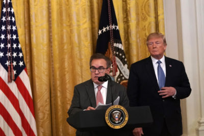 EPA administrator Andrew Wheeler with President Trump. The administration has rolled back, or is seeking to roll back, 95 environmental regulations.
