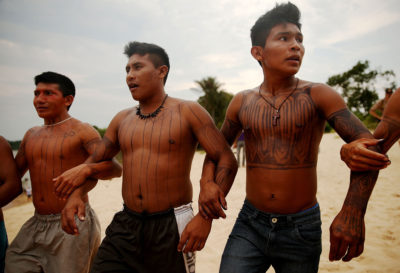 Members of the Mundurukú indigenous tribe protest the planned São Luiz do Tapajós Dam. 