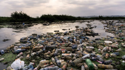 Plastic waste lines the banks of the Makelele River in the Democratic Republic of the Congo.