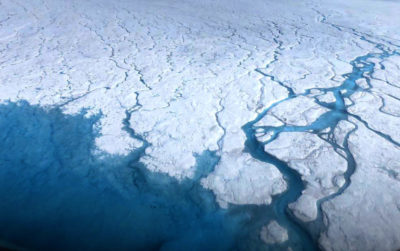 Increased surface melting of the Greenland ice sheet has created vast networks of streams and rivers on top of the ice to carry meltwater to the ocean.