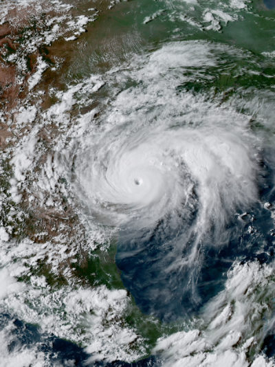 Hurricane Harvey near the coast of Texas at peak intensity on August 25, 2017.