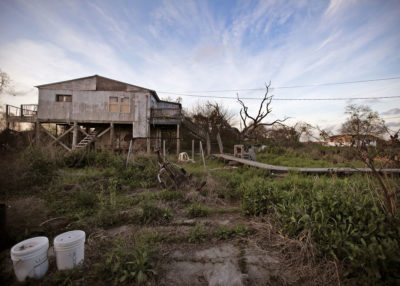 An abandoned house once occupied by Amy Handon and her family, who took the government’s temporary housing offer and moved to the nearby town of Houma.
