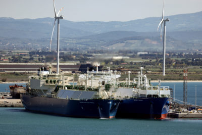 A liquefied natural gas vessel docked in Piombino, Italy.



