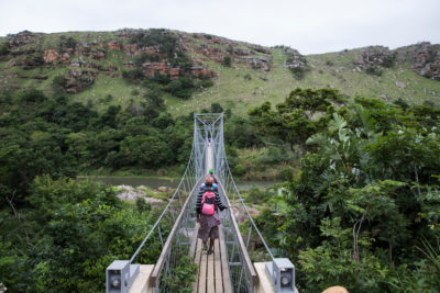 A footbridge over the River Mzamba links the remote villages of Pondoland, South Africa’s least economically developed region, with the town of Port Edward.
