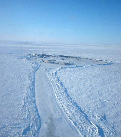 An aerial view of the Mallik drilling site near the Beaufort Sea in Canada.
