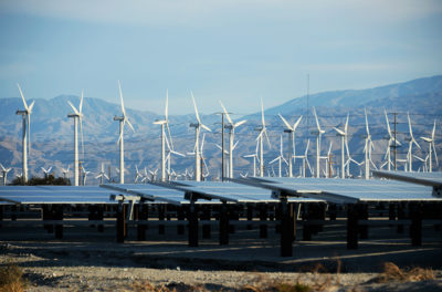 A wind and solar project in Palm Springs, California.