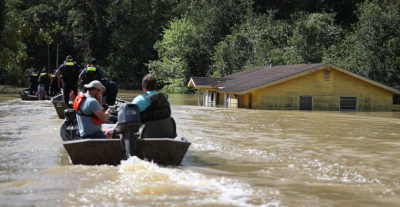 A house sits submerged in Port Vincent, Louisiana on August 16.