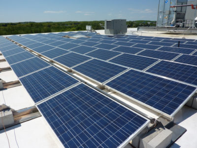 Rooftop solar panels in Woburn, Mass.