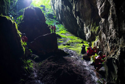 In a survey of Santander in northeastern Colombia, scientists explore one of the mountainous region's many caves. 