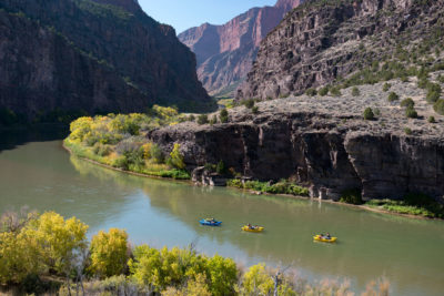 Kayakers on the Green River, a main stem of the Colorado, at the Gates of Lodore in northwest Colorado. Low water levels have forced some bans on recreational uses.