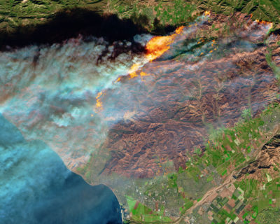 The Thomas Fire in Ventura County, California as seen from space on December 5. 