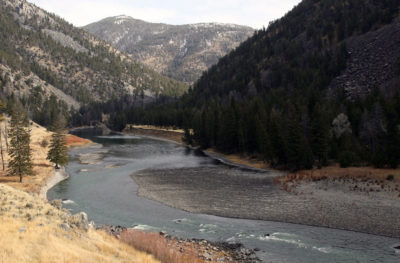 A view of the Yellowstone's gravel bed where the river cuts through Black Canyon.