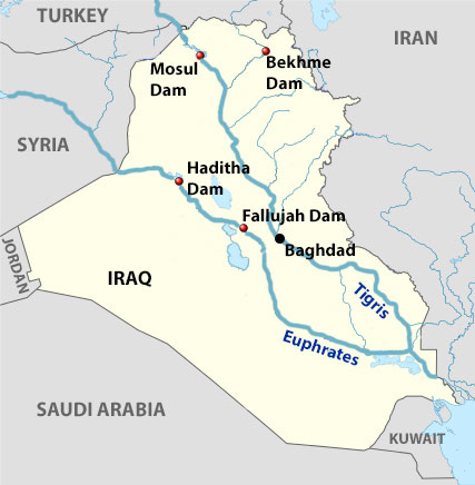 Dam locations in Iraq