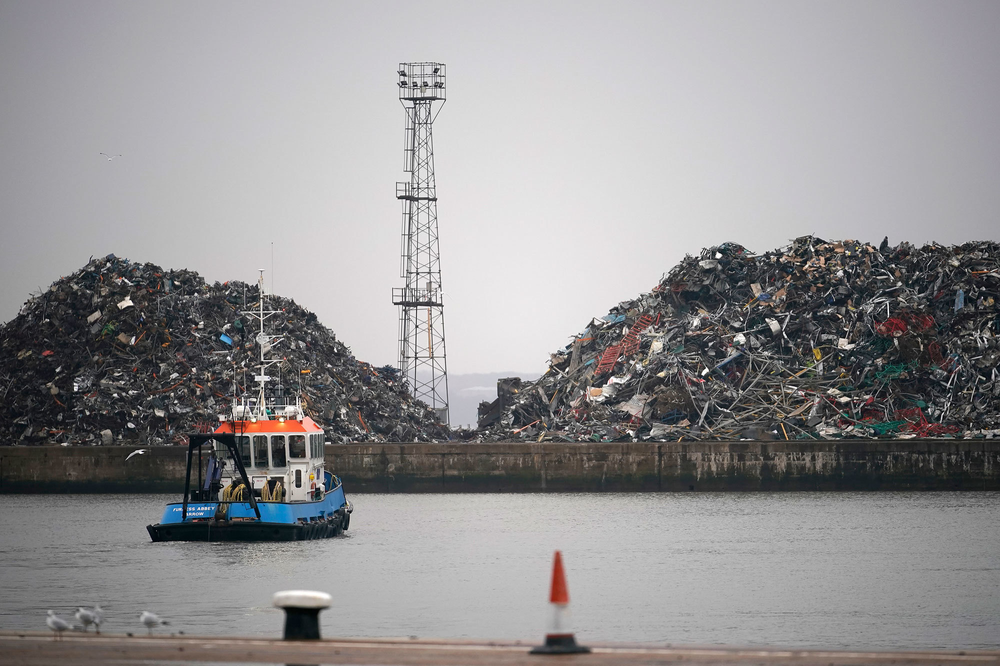 Scrap metal at a dock in Liverpool, England, waiting to be exported.