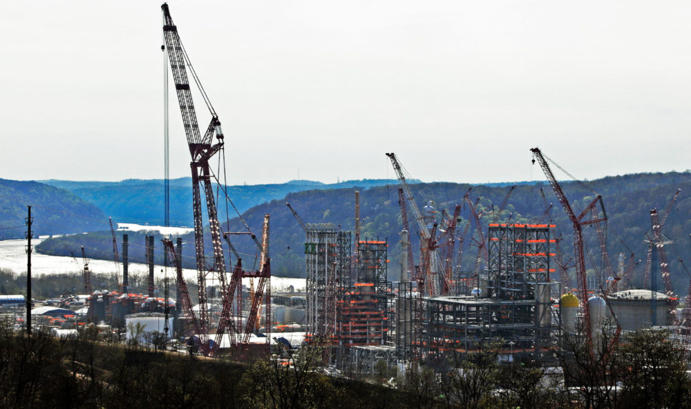 Shell Chemical Appalachia's ethane cracker facility under construction in Monaca, Pennsylvania in April 2019. AP PHOTO/GENE J. PUSKAR