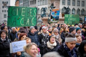 Activists gather in Munich to show support for Bavaria's biodiversity referendum in January.