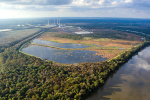 The James M. Barry Electric Generating Plant and coal ash pond in Mobile County, Alabama.