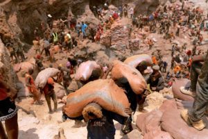 Miners haul sacks of cobalt ore at the Shabara mine near Kolwezi in the Democratic Republic of the Congo.