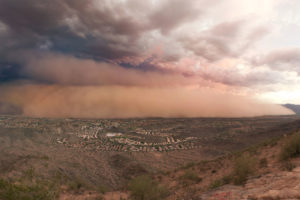 A dust storm approaches Phoenix.