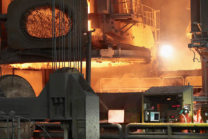The NLMK mill in Portage, Indiana, which uses a furnace powered by electricity and produces steel from recycled scrap. 