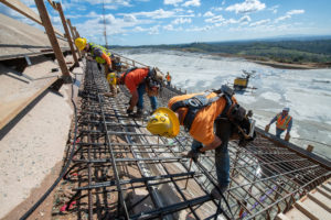 Workers repair the damaged Oroville Dam spillway in Northern California in March.
