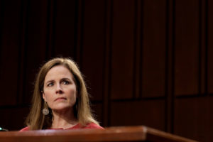 Amy Coney Barrett testifies before the Senate Judiciary Committee during her Supreme Court confirmation hearing on October 13.